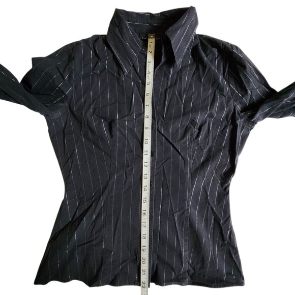 I.N. San Francisco Black Pinstripe Long Sleeve Collared Button Down Blouse Sz M - Picture 9 of 10